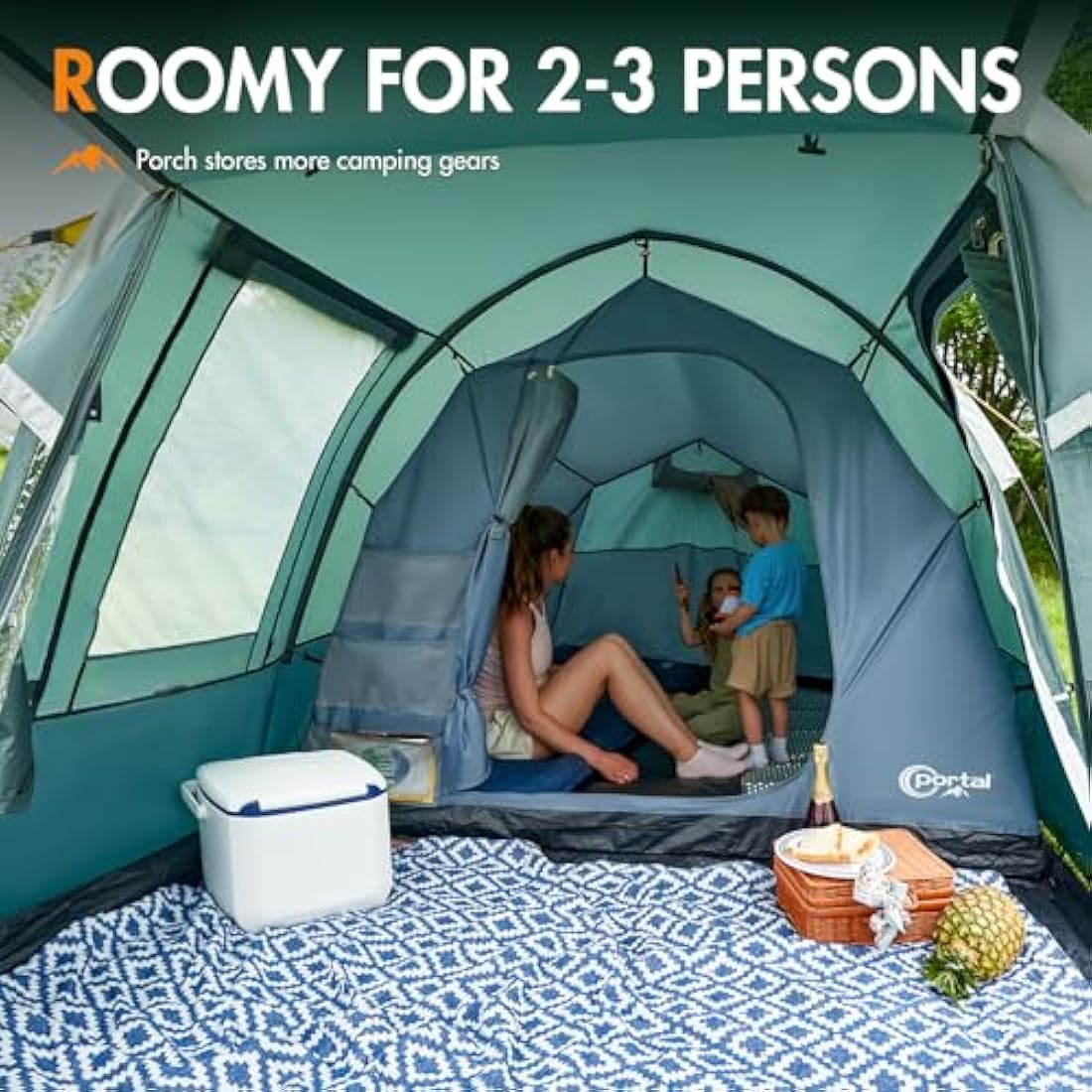 Portal 3 Person Tunnel Tent – 3000mm Waterproof Camping Tent with Porch