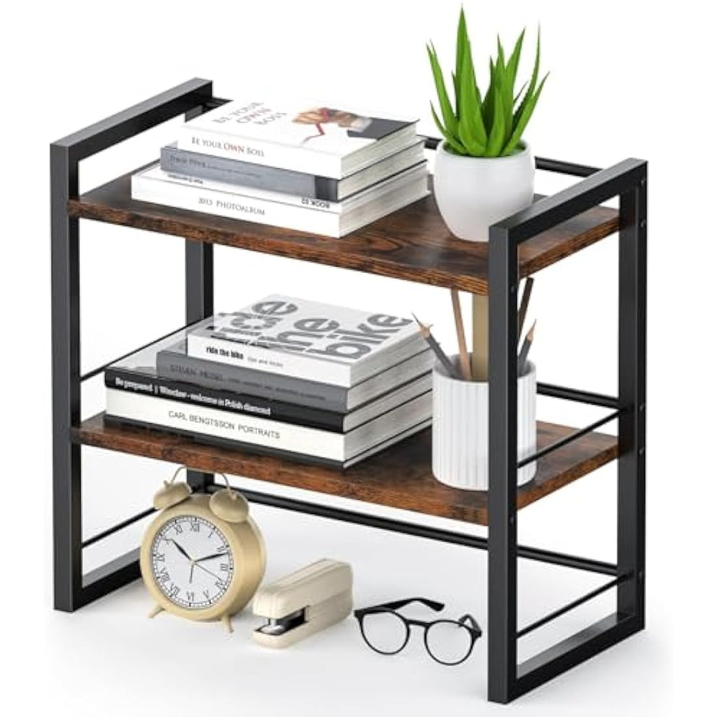 Wood Desktop Bookshelf – 2-Tier Office Desk Shelf Organizer