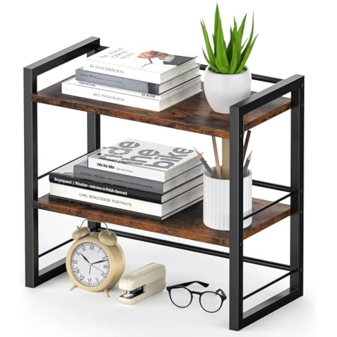 Wood Desktop Bookshelf – 2-Tier Office Desk Shelf Organizer