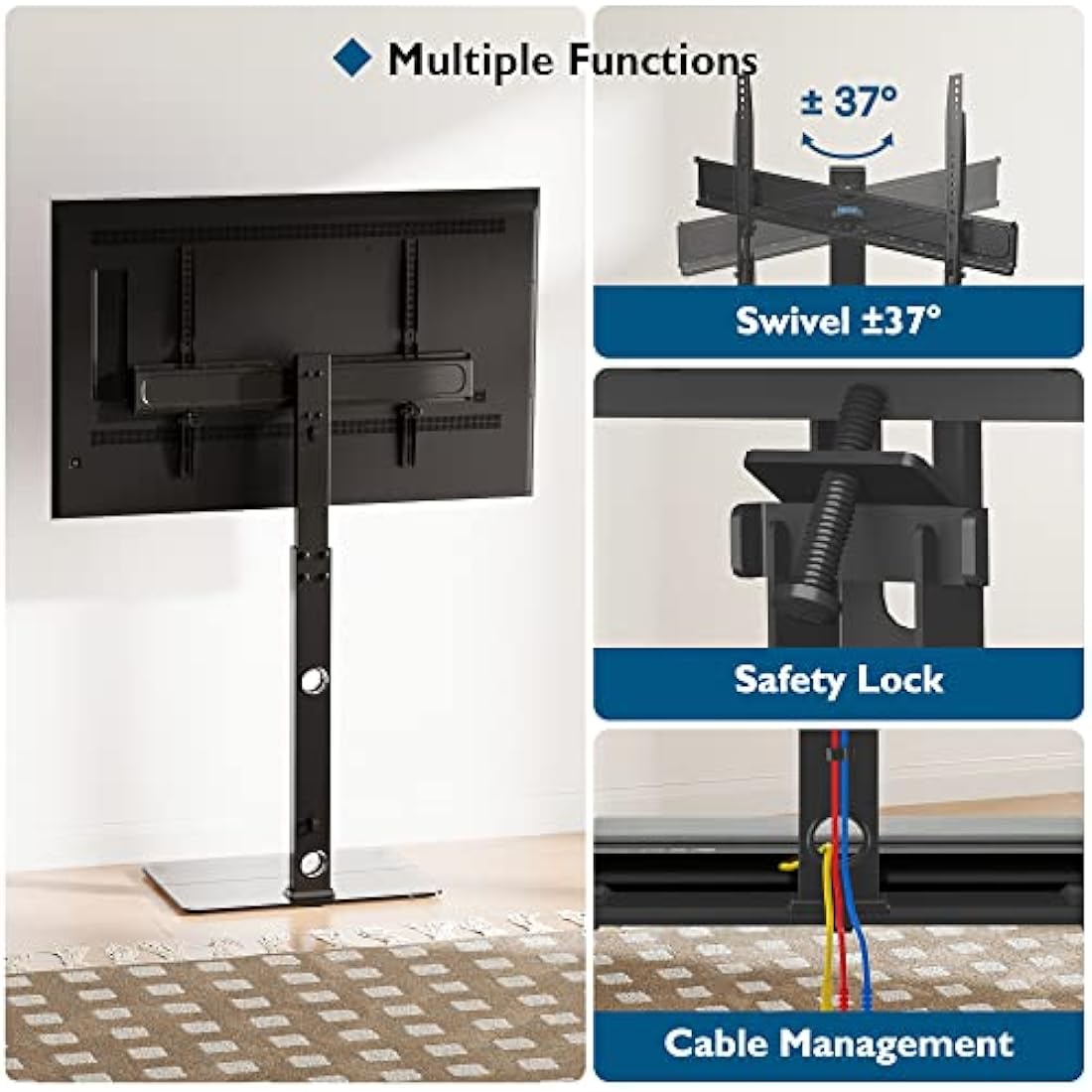 BONTEC TV Floor Stand for 30-70 inch TVs | Swivel & Height Adjustable
