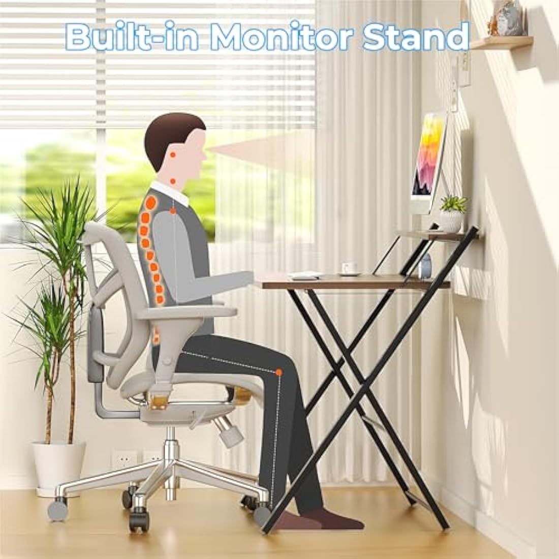 GreenForest Folding Computer Desk with Monitor Shelf for Small Spaces