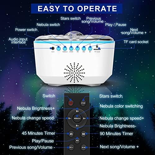 Bozhihong Galaxy Star Projector - LED Night Light with Remote & Music