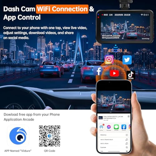 Jolof Store 2.5K WiFi Dash Cam – 1440P Car Camera with 128GB Card & Night Vision