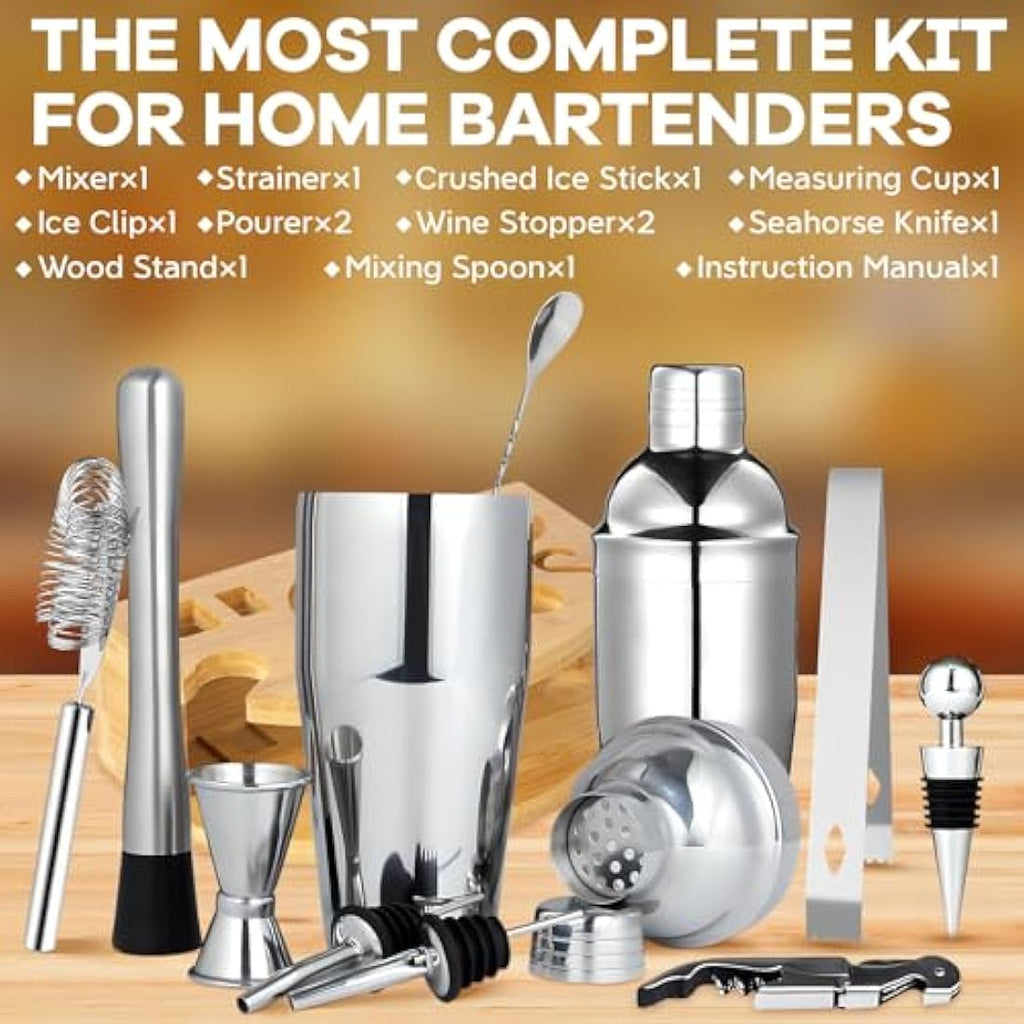 12-Piece Stainless Steel Cocktail Shaker Set with Stand