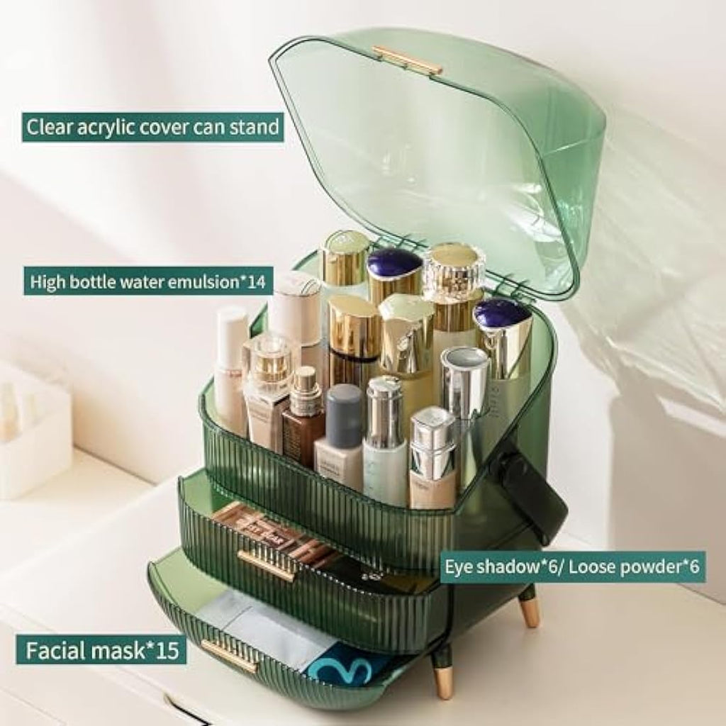 Jolof Store Makeup Organizer | 3-Layer Large Cosmetic Storage – Green