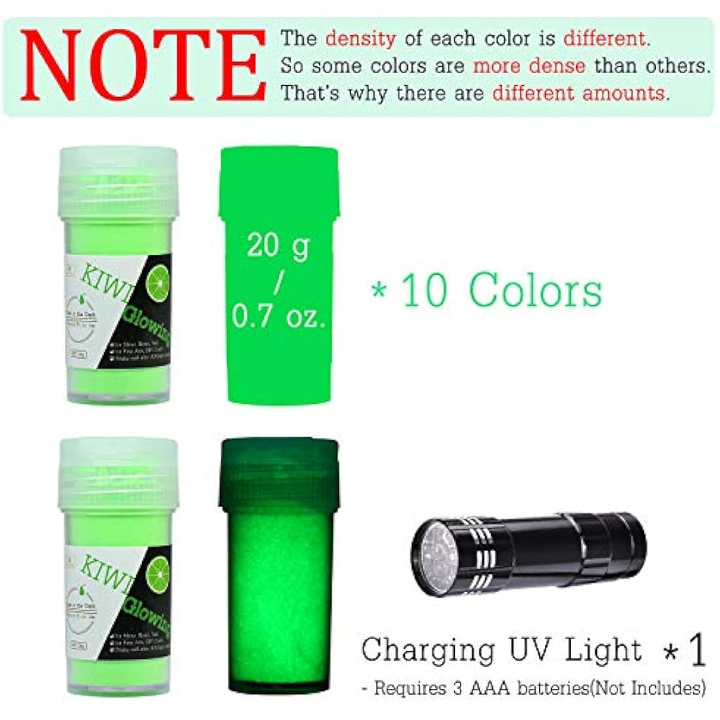 Jolof Store Glow in the Dark Pigment Powder - 10 Colors with UV Lamp