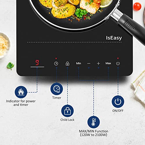 IsEasy 2100W Portable Induction Cooker | Slim Black Crystal Hob