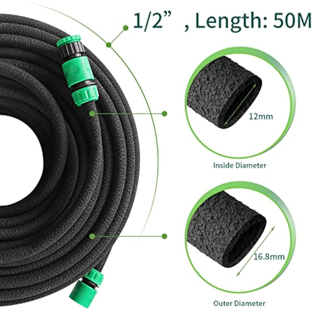 50M Drip Soaker Hose Set | 1/2 Inch Porous Garden Pipe