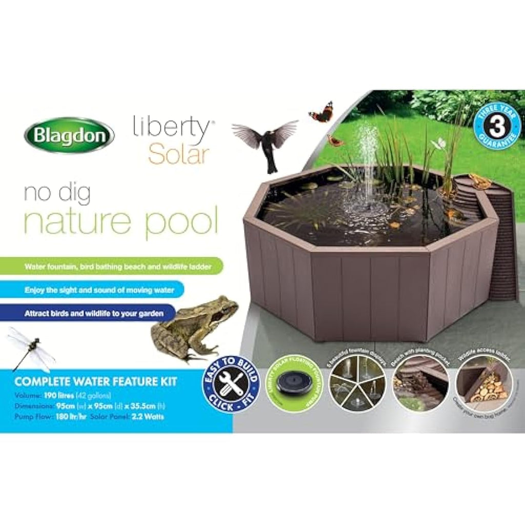Blagdon Liberty No Dig Raised Pond | Solar Fountain & Wildlife Ladder