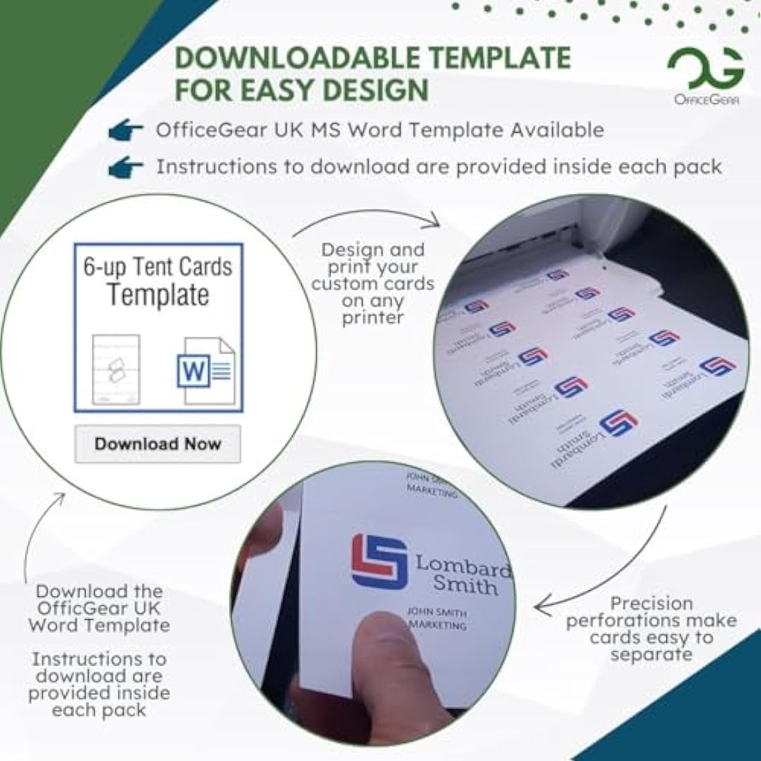 OfficeGear Printable Tent Cards | 1500 Bulk Pack | 170gsm White Card