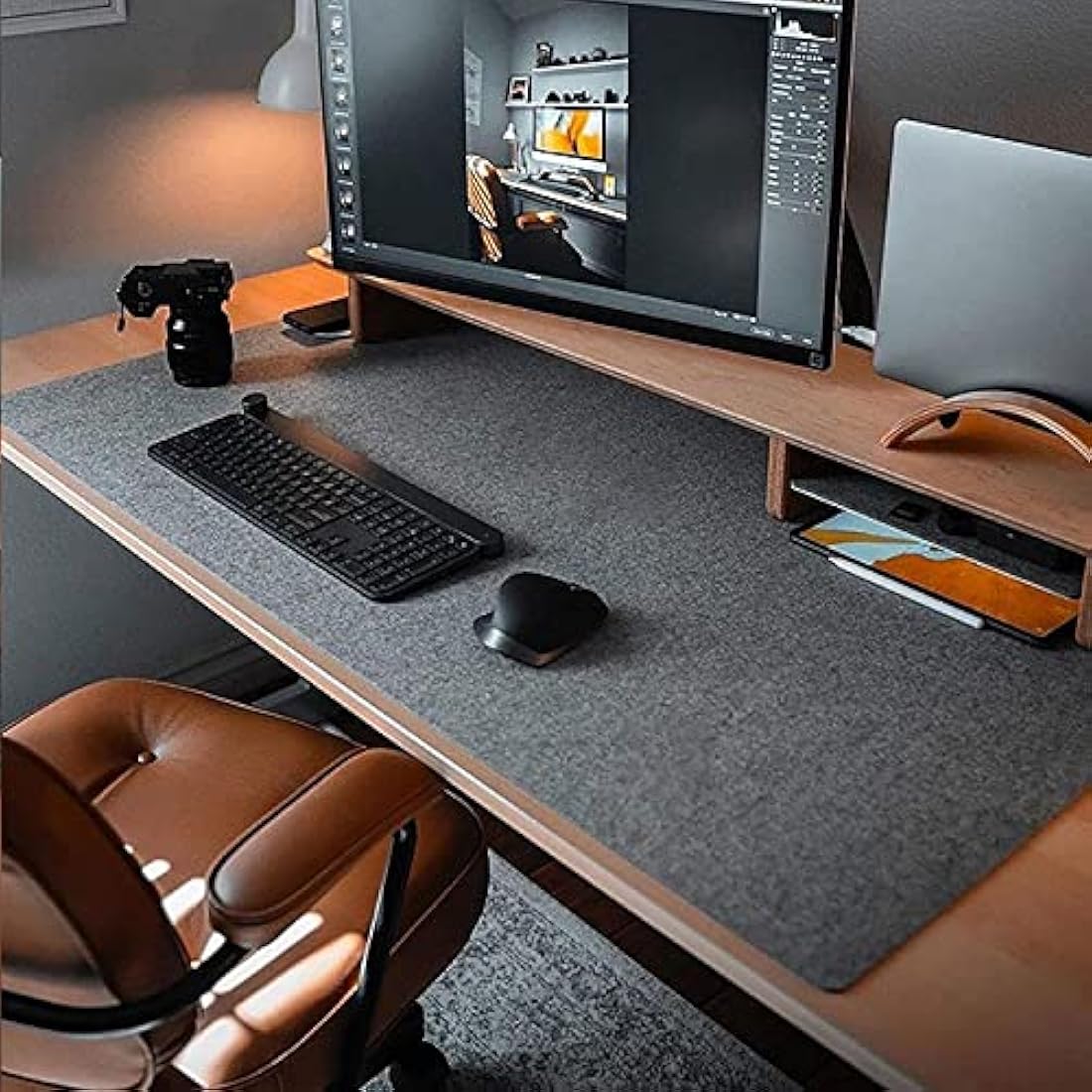 DawnTrees Felt Desk Mat - 100x40cm Extra Large Mouse Pad - Dark Grey