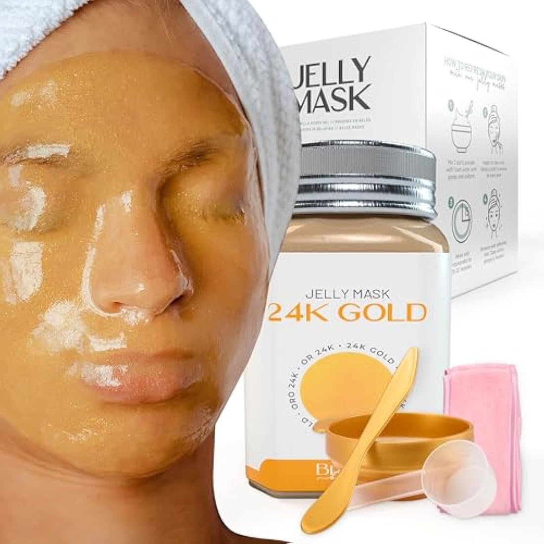 BRÜUN 24K Gold Jelly Mask – Peel-Off Rubber Face Mask Jar, 23 fl oz