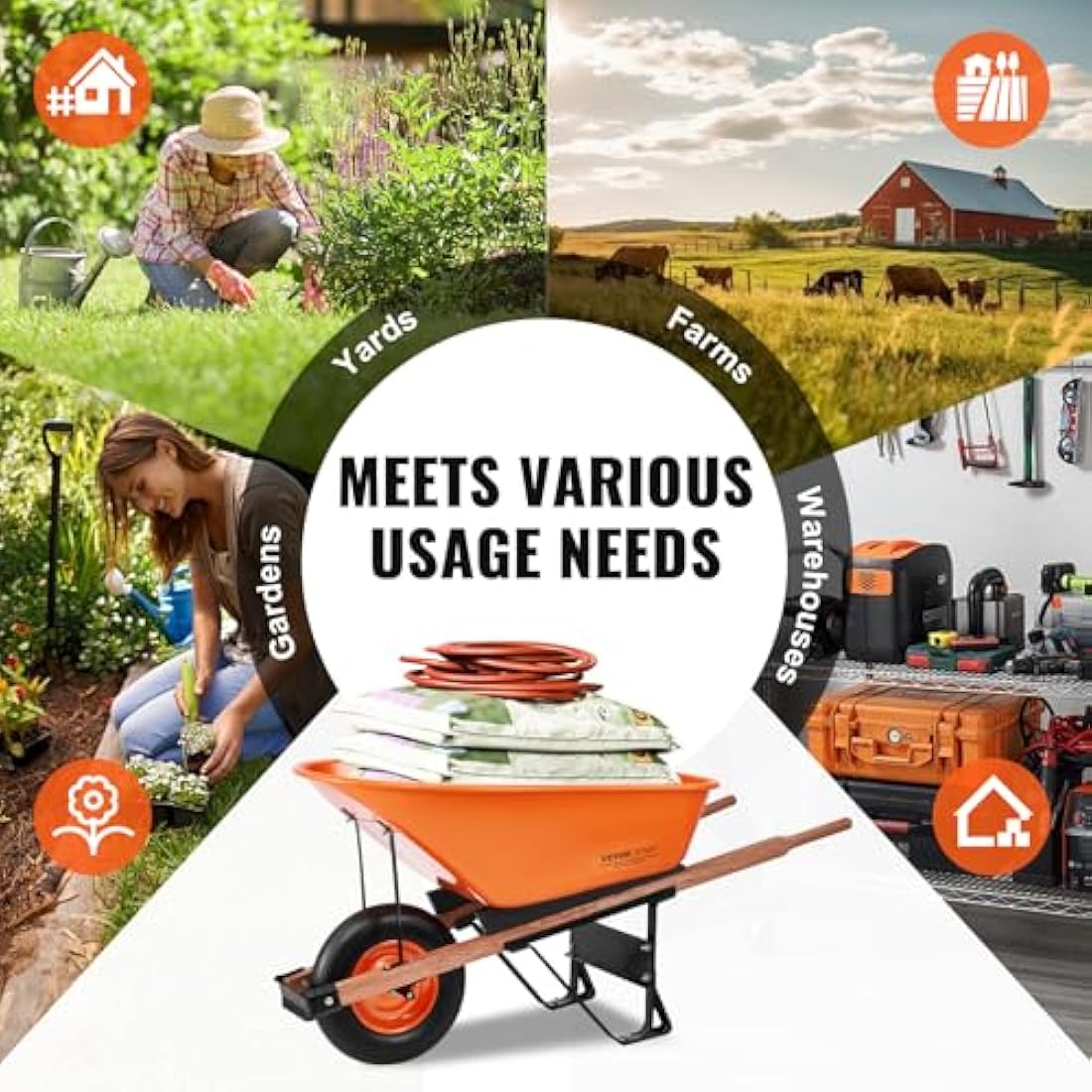 VEVOR 6 Cu. Ft Wheelbarrow – 330 lbs Heavy-Duty Garden Utility Cart