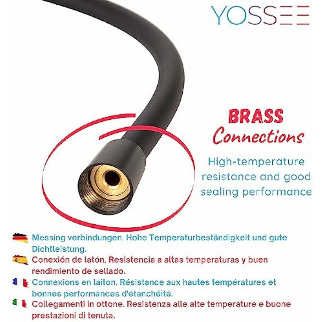 YOSSEE 1.5M PVC Shower Hose | Matt Black Anti-Twist Flexible Replacement