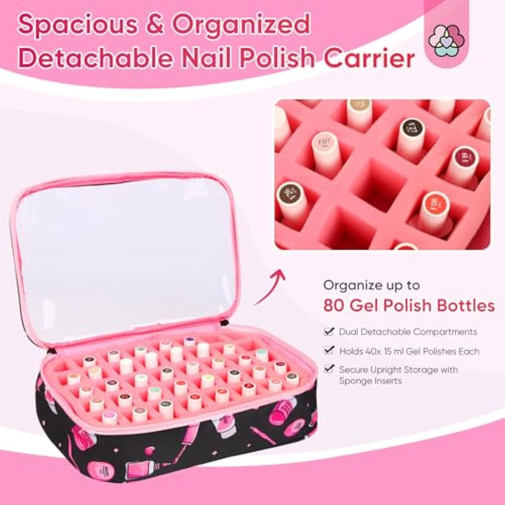 Saviland Nail Polish Organizer Bag | 80 Bottle Large Travel Backpack