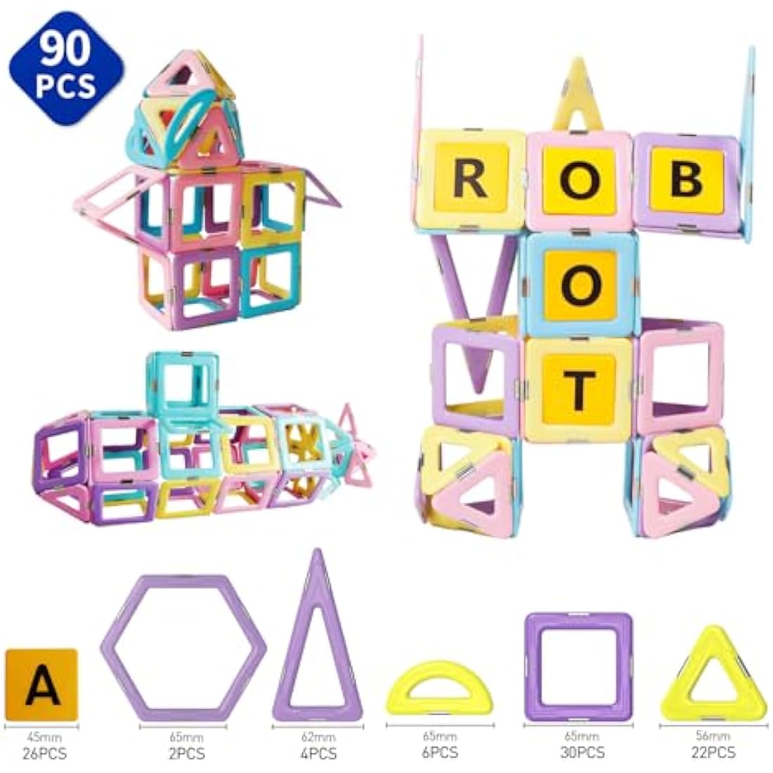 Magblock Magnetic Tiles STEM Building Blocks Set for Kids - 90 PCS