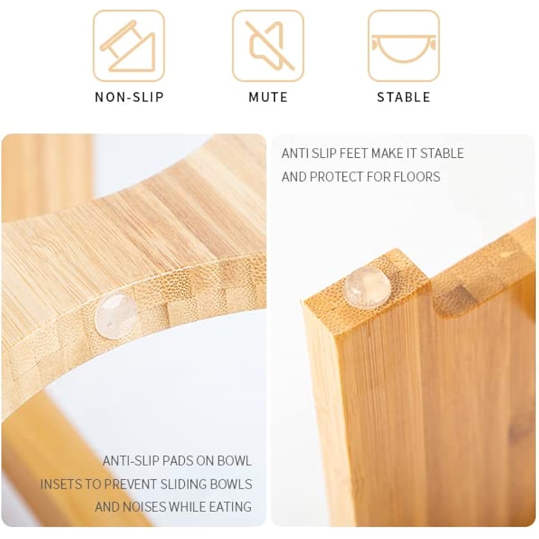 FOREYY Elevated Bamboo Dog Bowls | Raised Pet Feeder with Stainless Steel