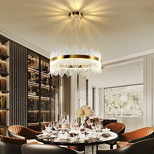 AOOCHOK Modern Gold Crystal Chandelier | 60cm Dimmable LED Pendant Light