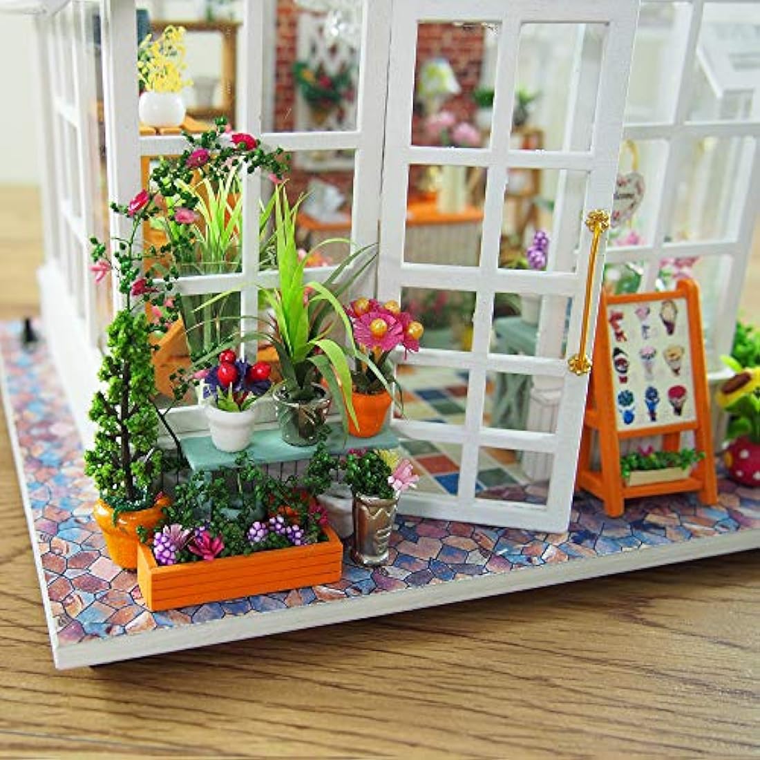 GuDoQi DIY Miniature Flower Shop Dollhouse Kit with Music - 1/24 Scale
