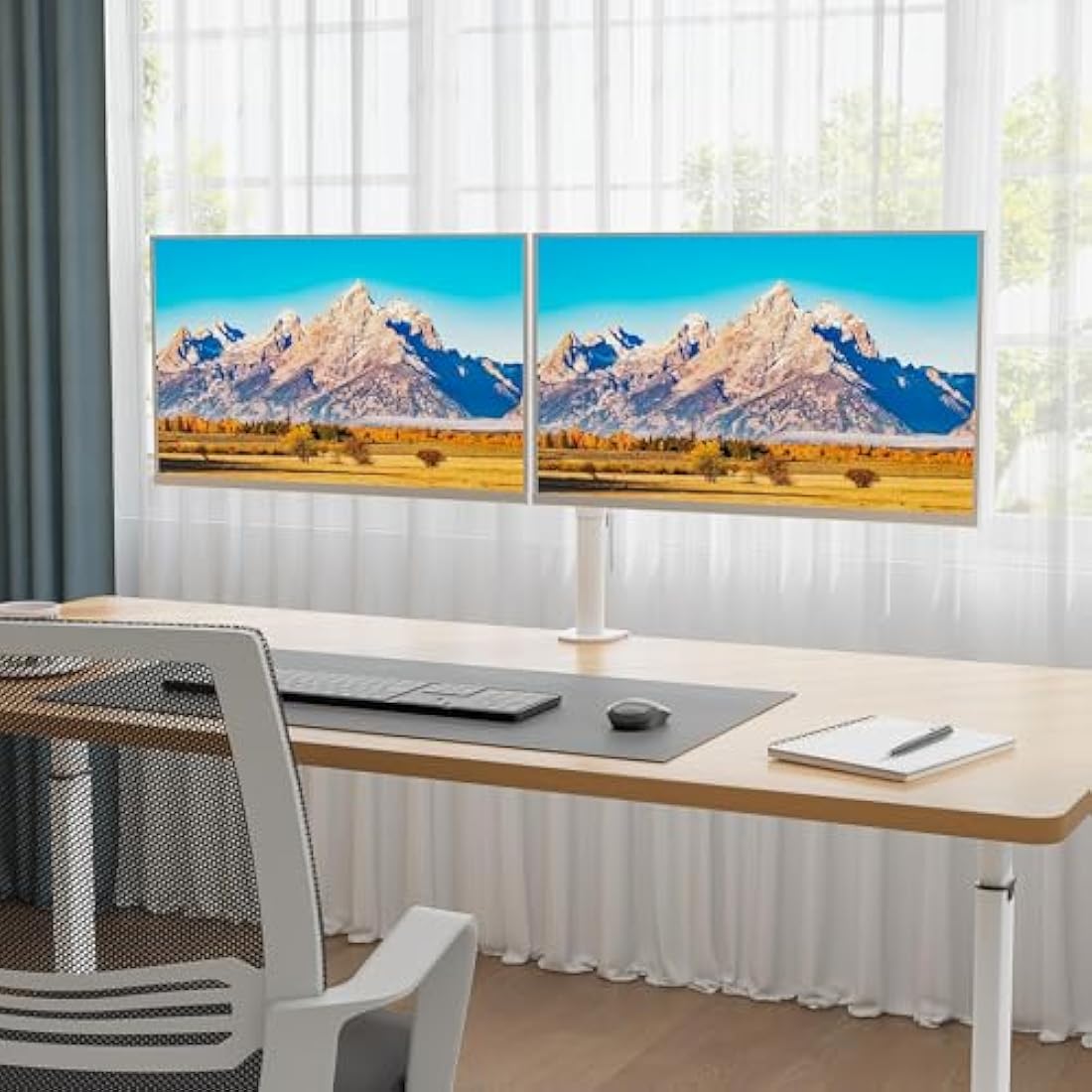 BONTEC Dual Monitor Stand – Ergonomic Height Adjustable Desk Mount, White