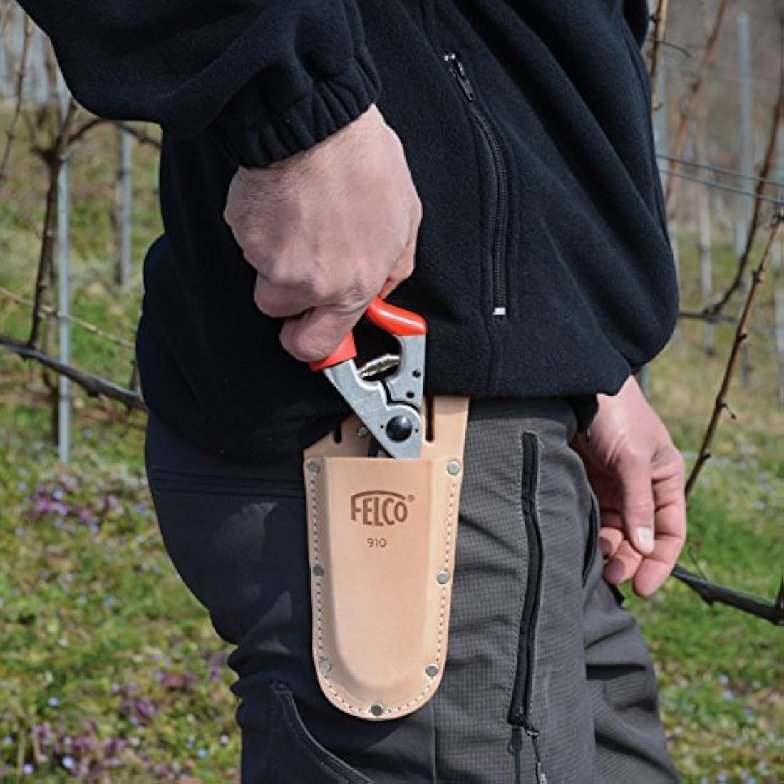 Felco 910+ Leather Holster with Sharpening Tool Pocket | Belt Clip