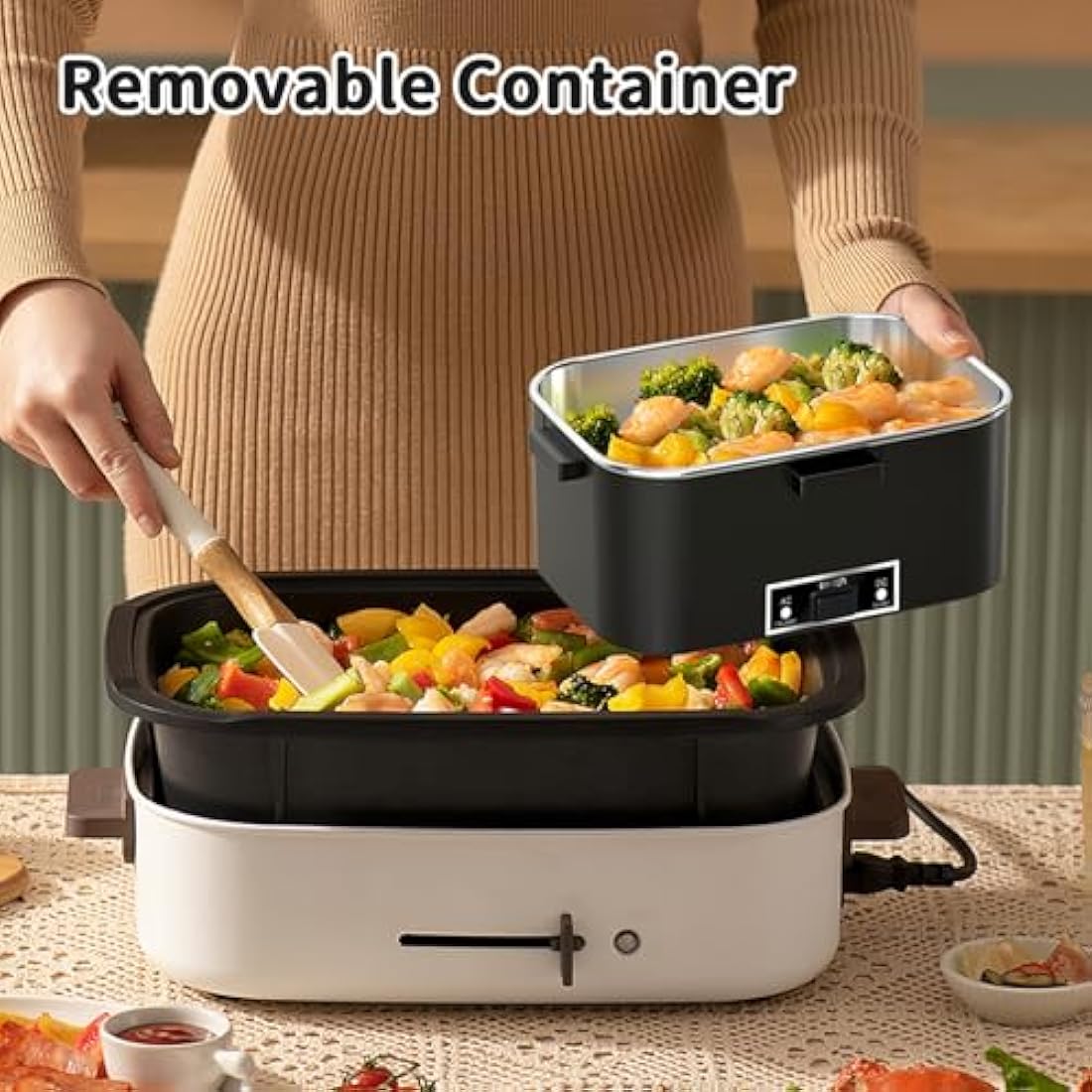 SOOOEC 100W Electric Heated Lunch Box - 1.8L Fast Food Warmer for Car & Office