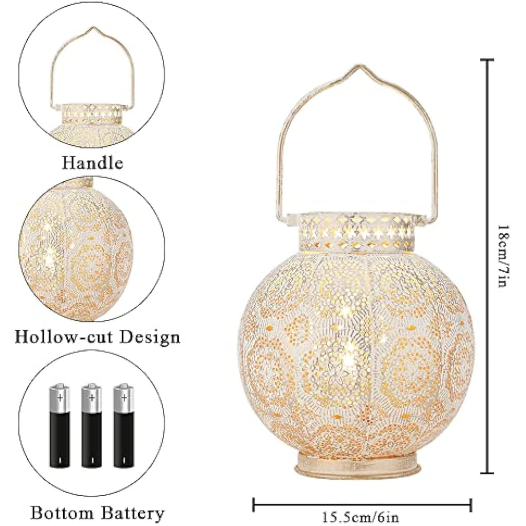TRIROCKS Moroccan Metal Table Lamp Set – Battery Powered Cordless Lanterns