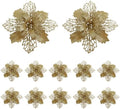 Jolof Store 12pcs Glitter Poinsettia Artificial Christmas Flowers – Gold