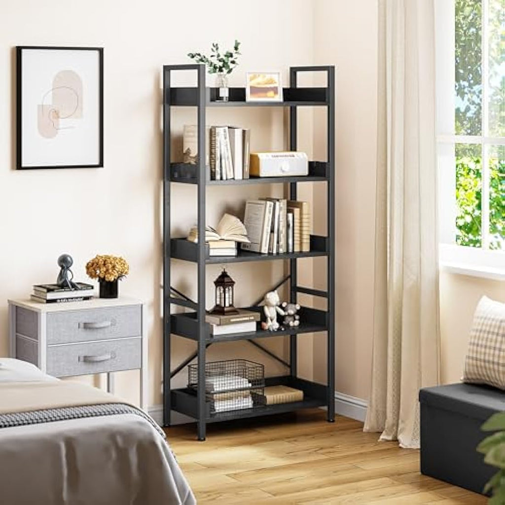 YITAHOME 5-Tier Industrial Bookshelf | Rustic Wood and Metal Storage Rack