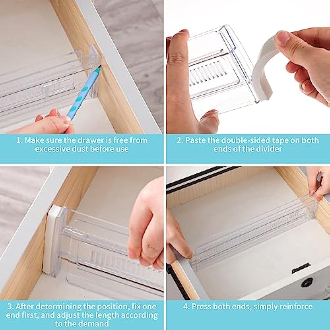 Yafe 6-Pack Adjustable Drawer Dividers – Clear Plastic Organizers