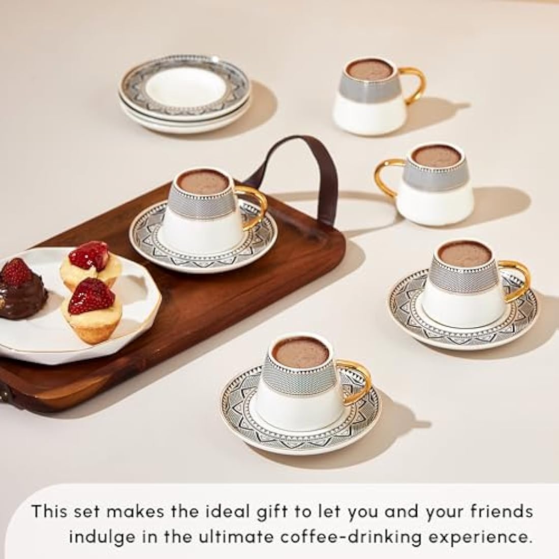 Karaca Globe Porcelain Turkish Coffee Cup Set - 12 Piece Gold Rim Espresso