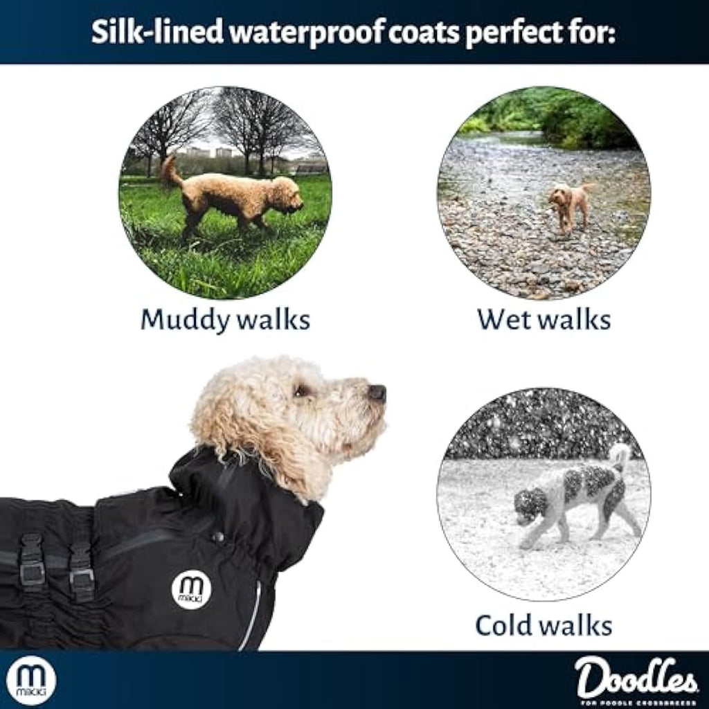 Mikki Doodles Dog Raincoat – Waterproof Anti-Tangle Full Body Suit, Black