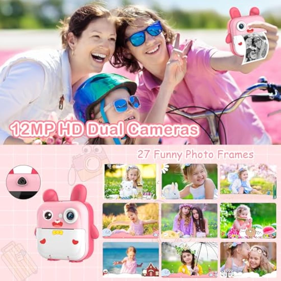 TOYOGO Kids Instant Print Camera | 1080P Digital Toy with 32GB SD – Pink