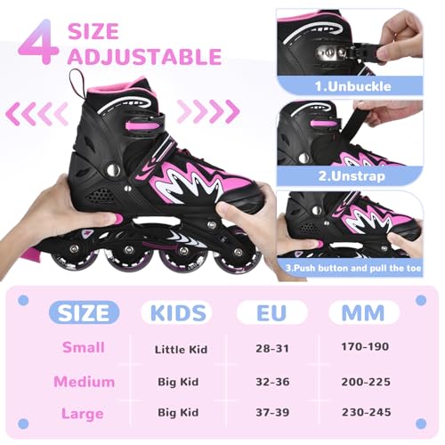 TOMSHOO Kids Inline Skates – Adjustable 4 Sizes with Luminous Wheels