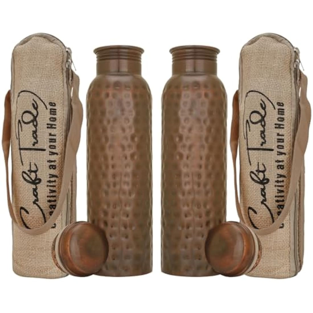 Craft Trade Pure Copper Water Bottle Set of 2 - 1L Leak Proof Black