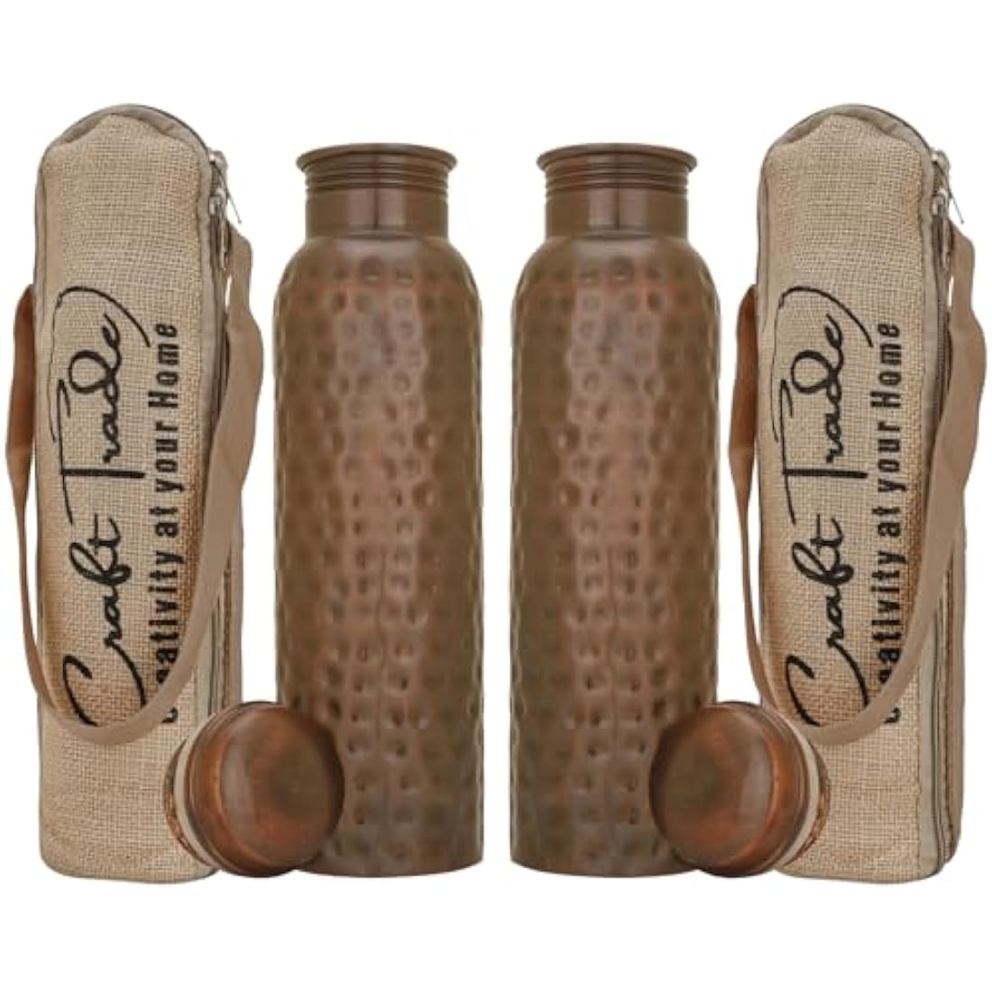 Craft Trade Pure Copper Water Bottle Set of 2 - 1L Leak Proof Black