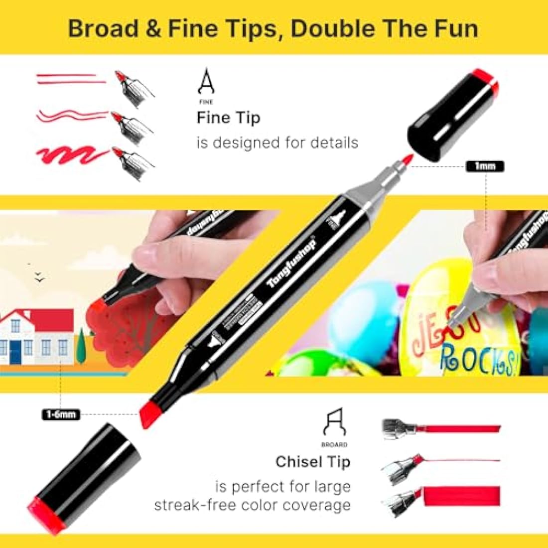 Tongfushop 204 Color Dual Tip Alcohol Markers – Permanent Art Drawing Pens