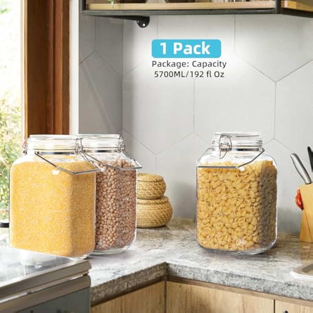 Absovetu 5.7L Airtight Glass Storage Jar | Wide Mouth Mason Jar with Handle
