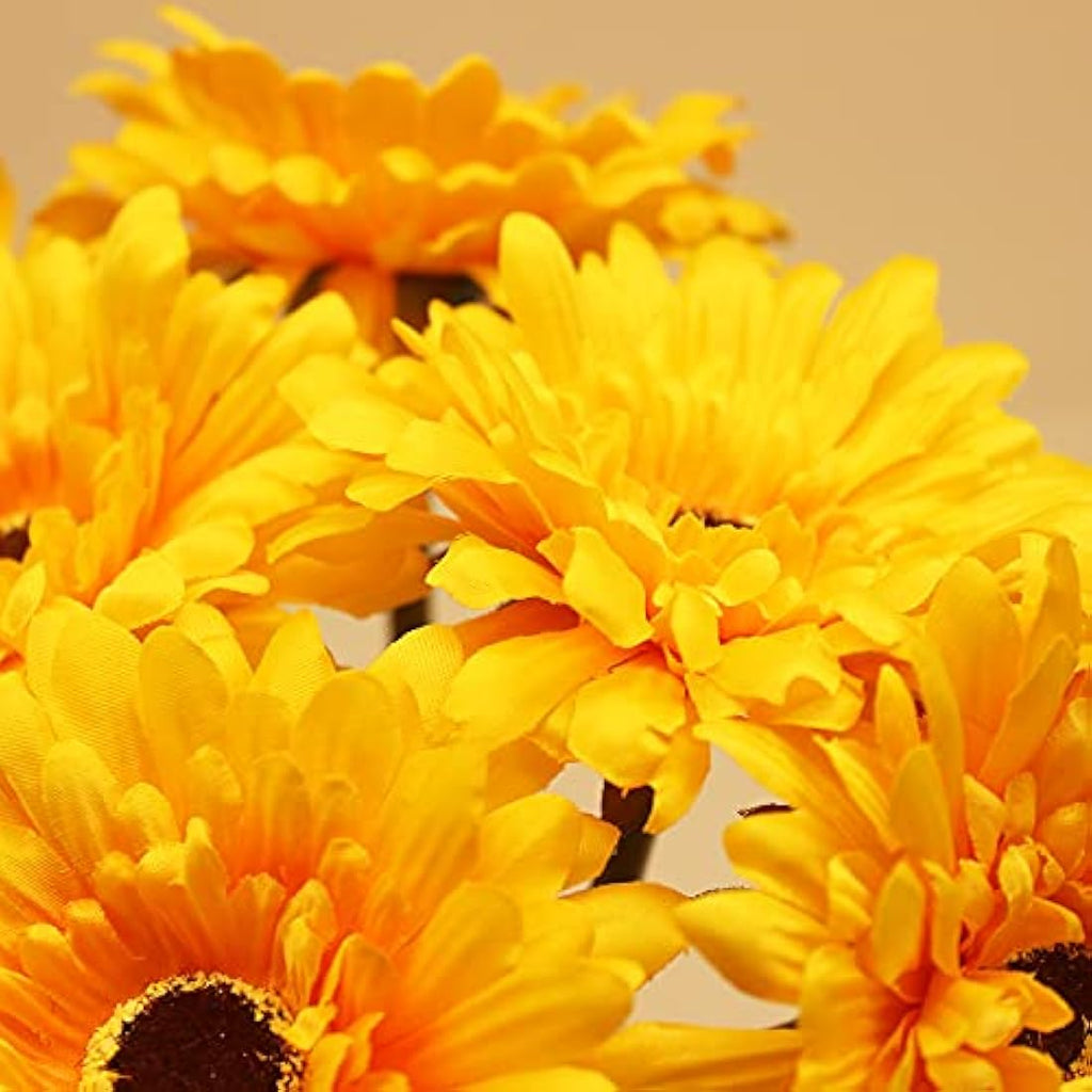 12PCS Artificial Gerbera Silk Flower Bouquet for Home Decor – Yellow