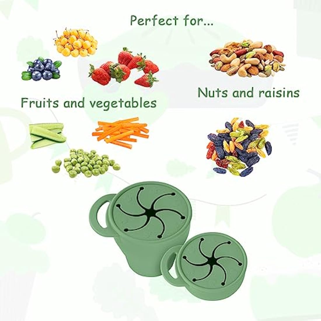 Vicloon Collapsible Silicone Baby Snack Cup – Spill-Proof Pot (Green)