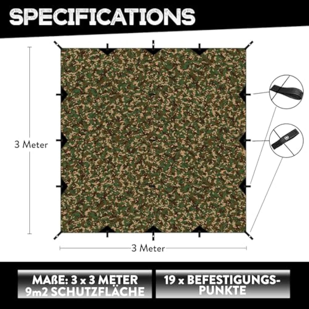 PURE HANG Rain Fly Tent Tarp | 3x3m Waterproof Ripstop Nylon Hammock Shelter