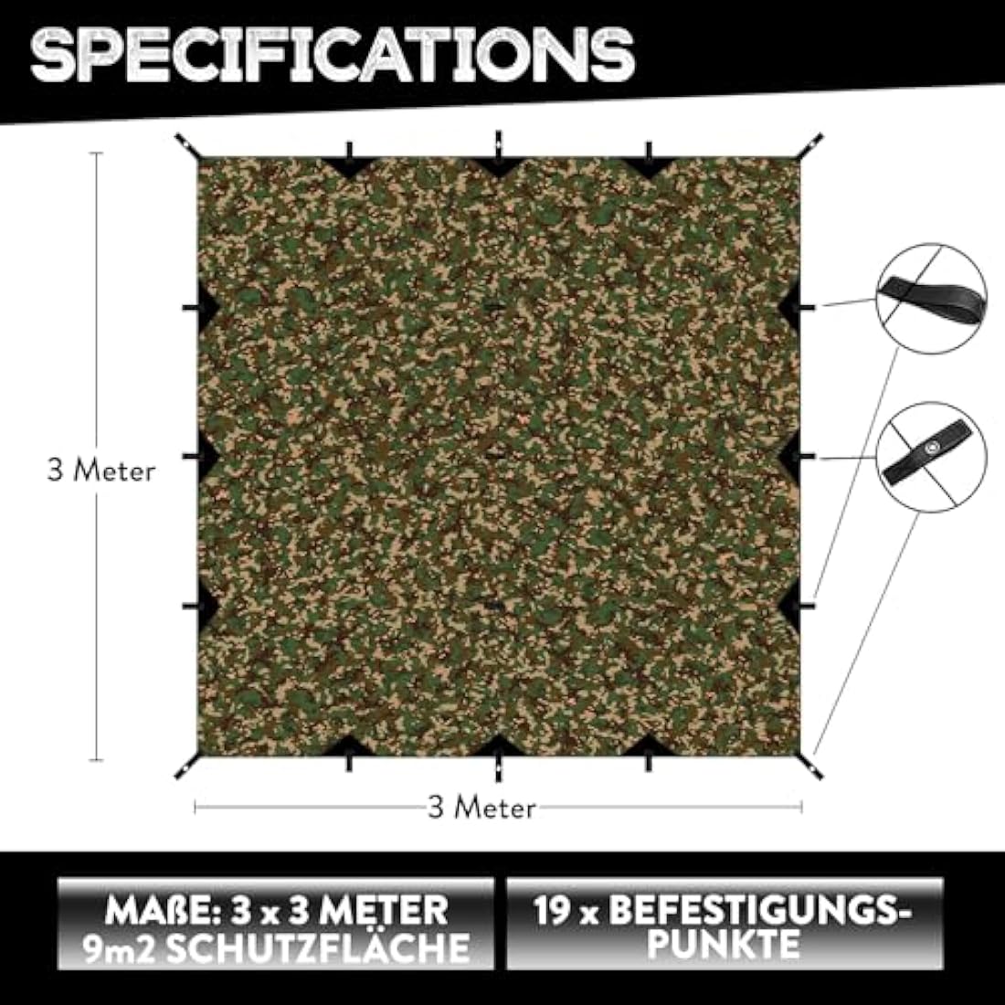 PURE HANG Rain Fly Tent Tarp | 3x3m Waterproof Ripstop Nylon Hammock Shelter