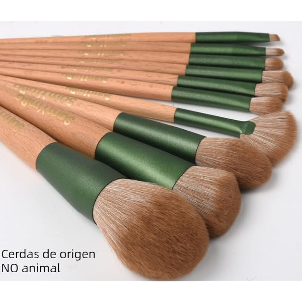 10-Piece Professional Bamboo Makeup Brushes Set with Case