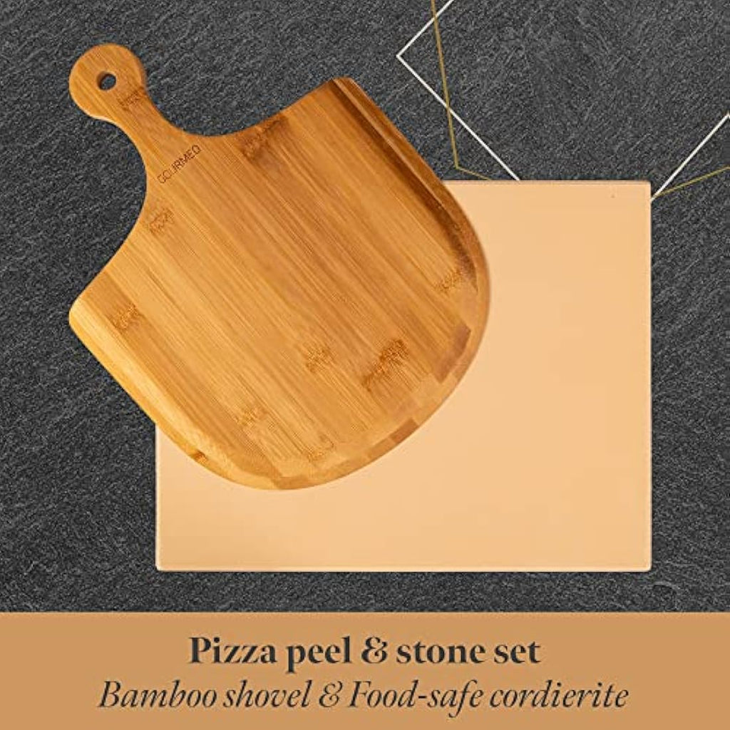 Cordierite Pizza Stone Kit with Bamboo Paddle – 38x30cm