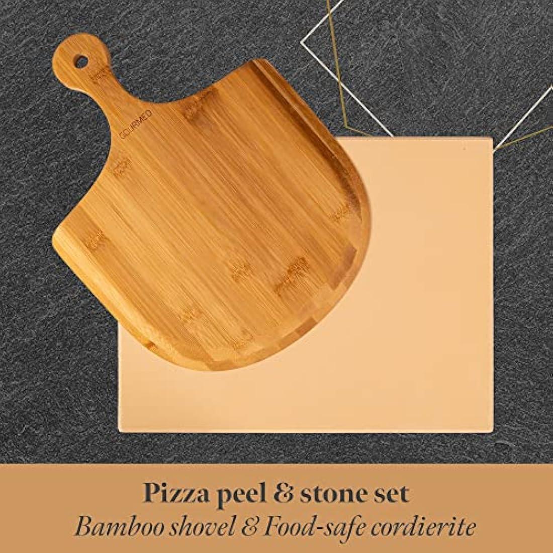 Cordierite Pizza Stone Kit with Bamboo Paddle – 38x30cm