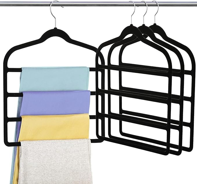 4 Pack Velvet Trouser Hangers Space Saving 4-Layer Hangers for Trousers - image 1