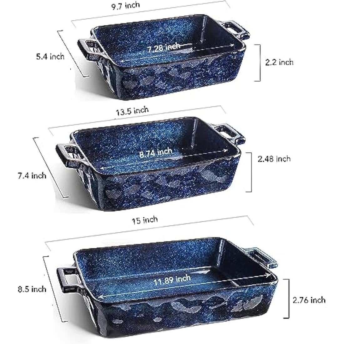 VICRAYS Ceramic Bakeware Set – 3 Piece Porcelain Lasagna Pans, Blue