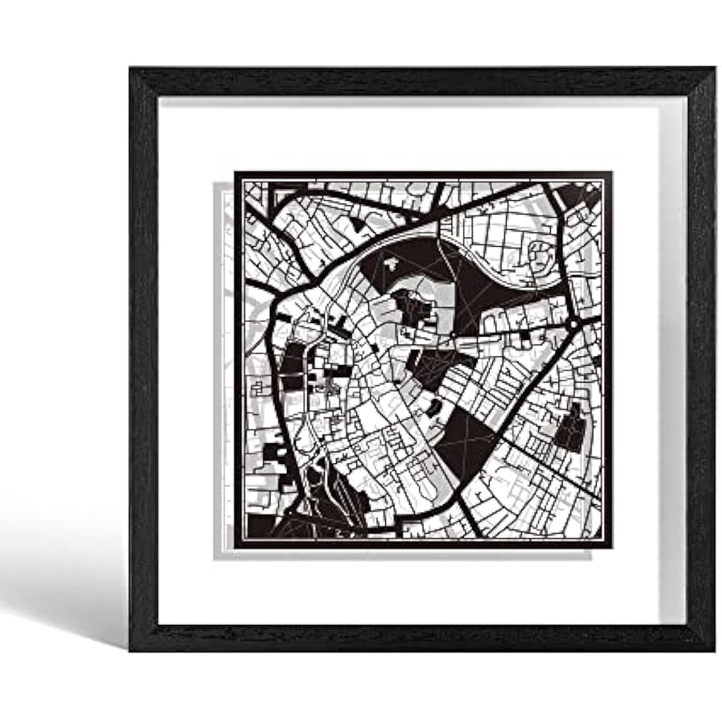 Cambridge Paper Cut Map Art - O3 Design Studio Framed Wall Decor