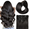 Suyya Clip in Human Hair Extensions | 12 Inch Remy Straight #1B Black