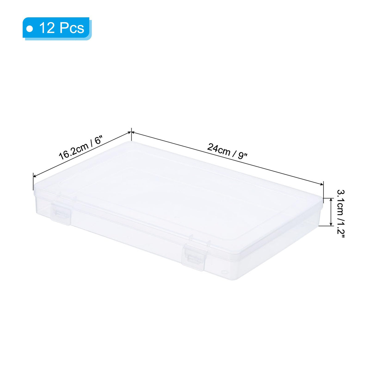 PATIKIL 9x6x1.2inch Clear Storage Box with Hinged Lid, 12Pack Plastic Stackable Rectangle Organizer Container for Beads Jewelry Small Items Art Craft - image 2